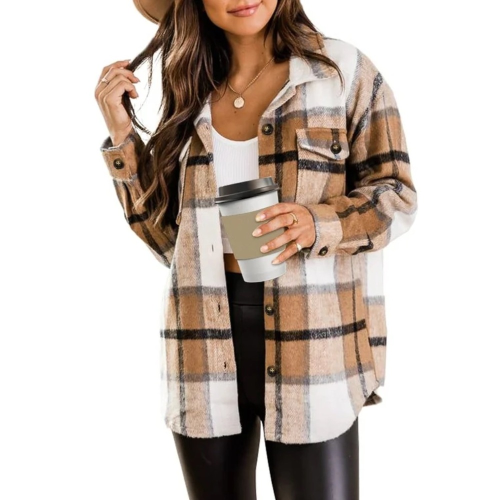 Tan, cream shacket